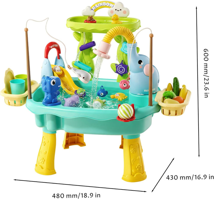 Wasserspieltisch, Wassertabletts für Kinder mit Umlaufrutsche und Angelfunktionen, 2-lagig, blau, Bl