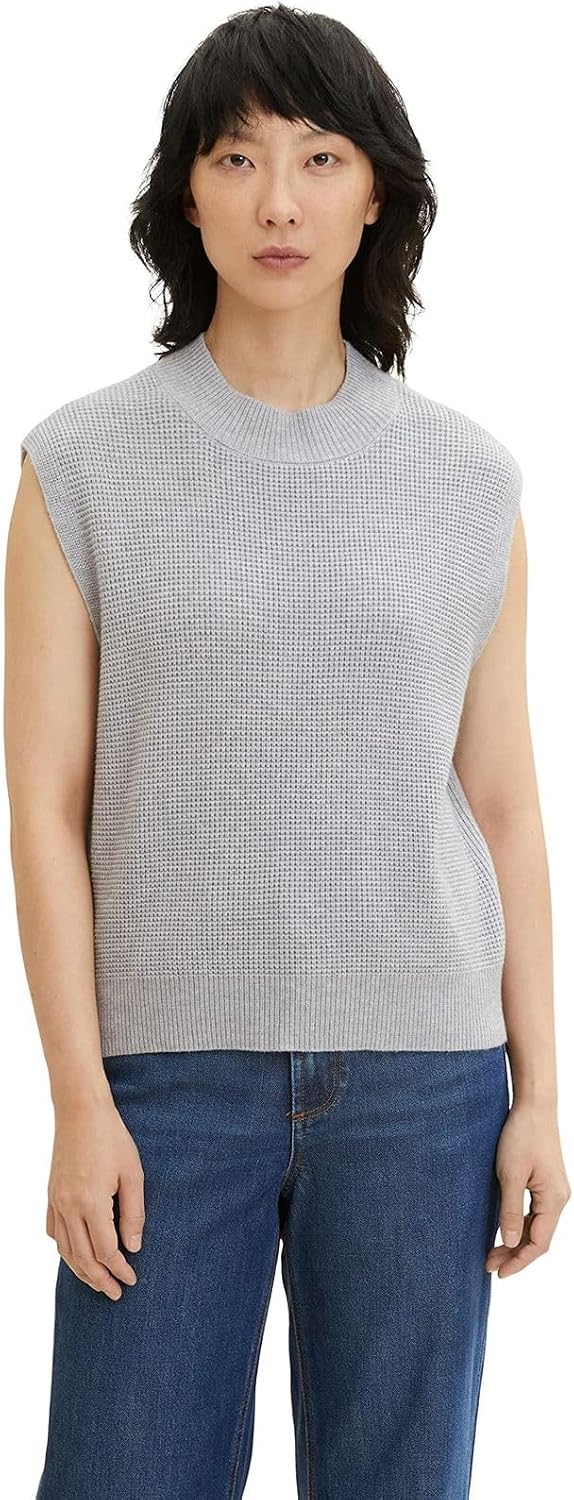 TOM TAILOR Damen Pullunder mit Rollkragen XXL 30282 - Concrete Grey Melange, XXL 30282 - Concrete Gr