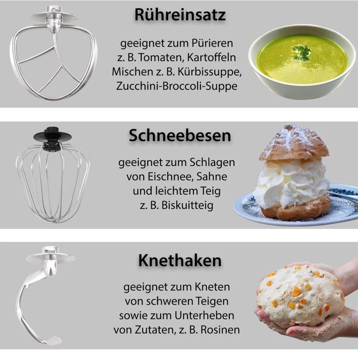 Syntrox Küchenmaschine Schwarz, Edelstahl 7 Liter Küchengerät & Fleischwolf, Zubehör für Teig und Cr