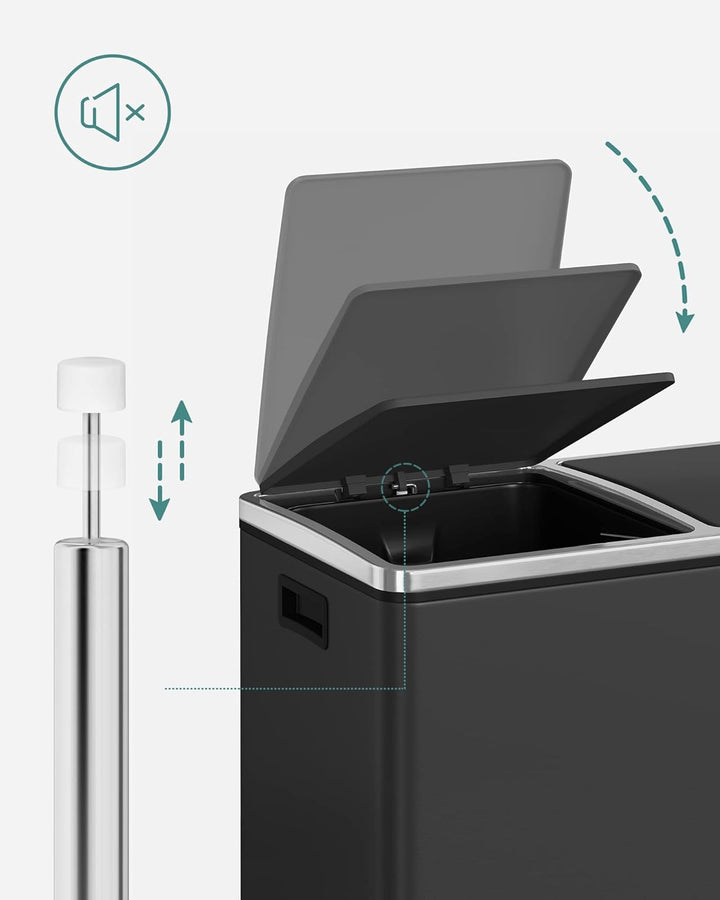 SONGMICS Mülleimer, Abfalleimer, Mülltrennsystem mit 2 Fächern, Treteimer für die Küche, 2 x 24 L, S