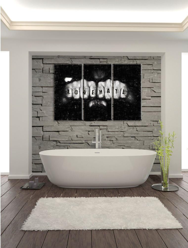 Pixxprint Love Hate Fäuste als Leinwandbild 3 teilig/Grösse: 3 Teilig (120x80) / Wandbild/Kunstdruck