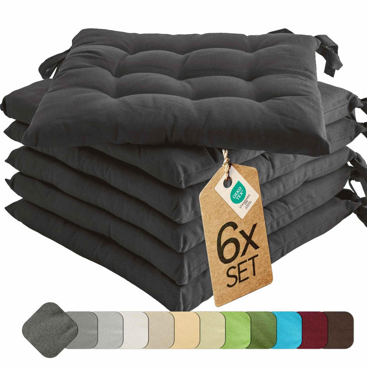 etérea Basic Sitzkissen 40x40 cm 6er Set mit Bändern Anthrazit 6 Stück - 40x40 cm Anthrazit, 6 Stück