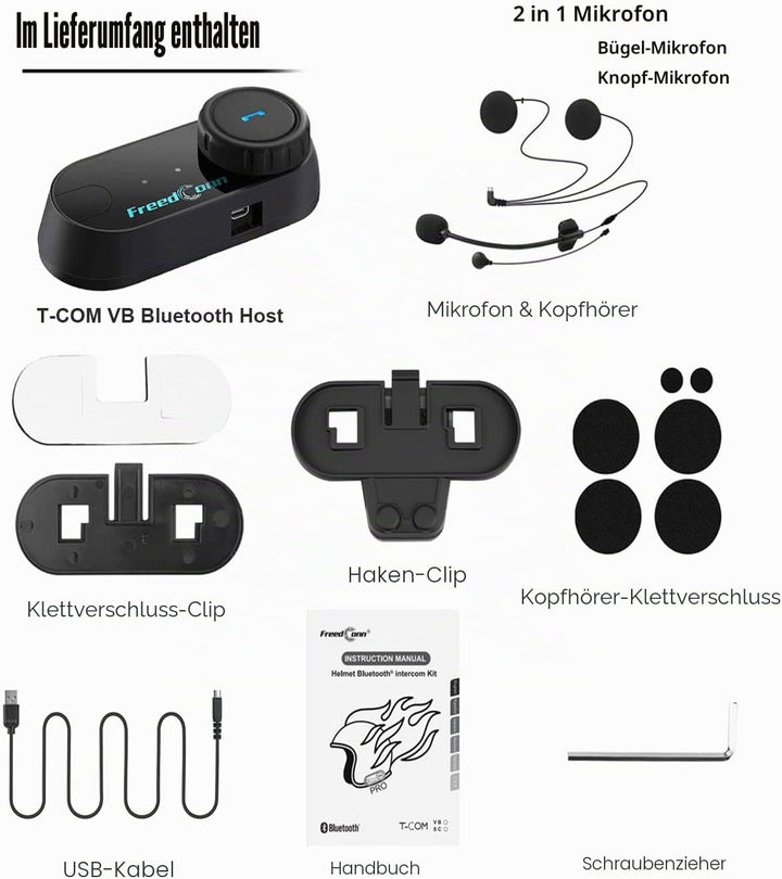 Bluetooth-Headset für Motorräder, Motorrad Helm Bluetooth Headset TCOM VB wasserdicht, kabelloses He