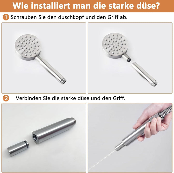 Duschkopf Edelstahl mit Schlauch, Metall Duschbrause, Hochdruck Handbrause Wassersparend, Duschkopf