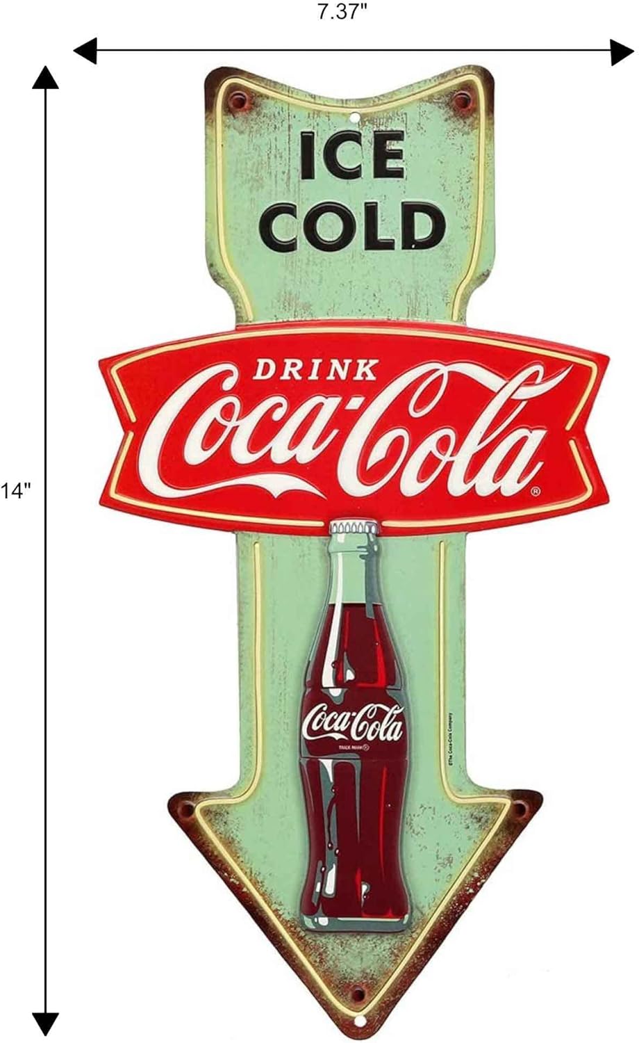 Open Road Brands Eiskaltes Coca-Cola geprägtes Blech-Pfeilschild – ein offizielles Lizenzprodukt von