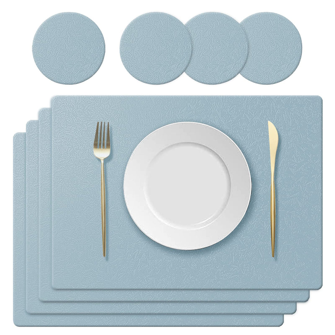 KERYCHIN 4 Platzdeckchen aus Silikon + 4 rutschfest Tischuntersetzer mit Blattmuster Set, Hitzebestä