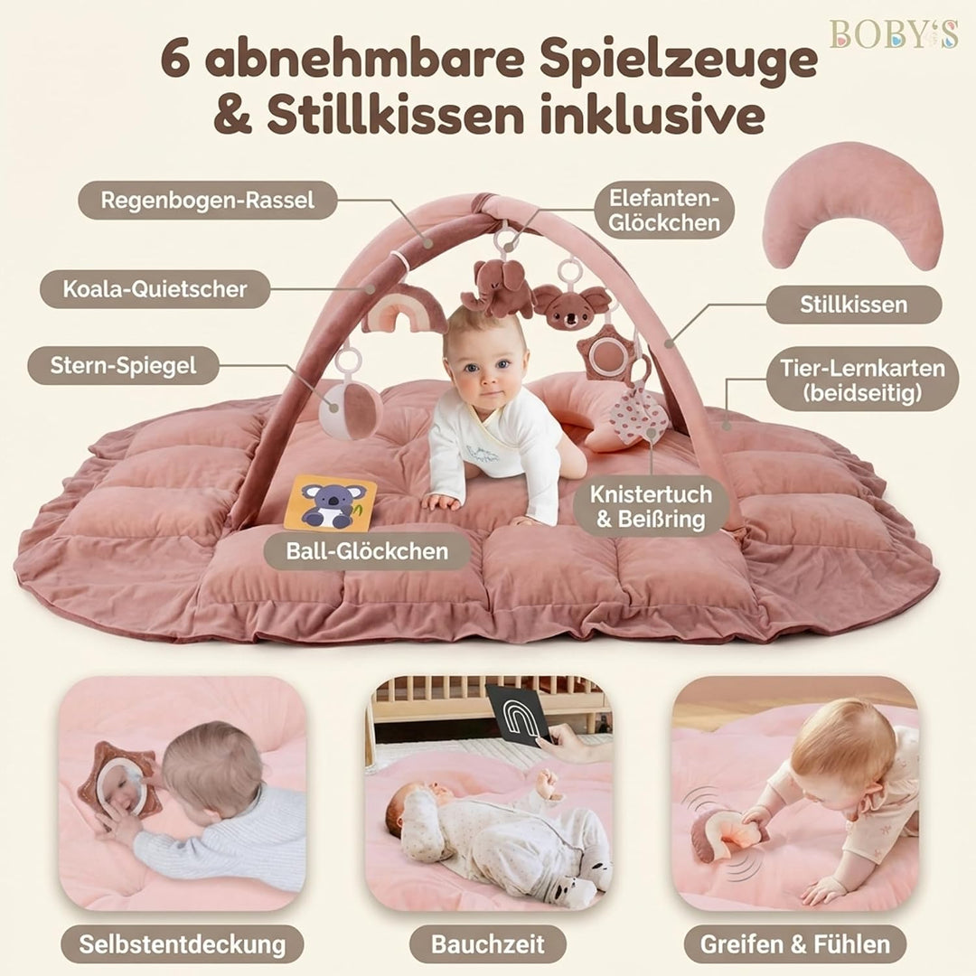 BOBY´S Baby Spielbogen mit Babynest &amp; Krabbeldecke – Baby Gym mit Spielzeug – Spielmatte, Laufstall