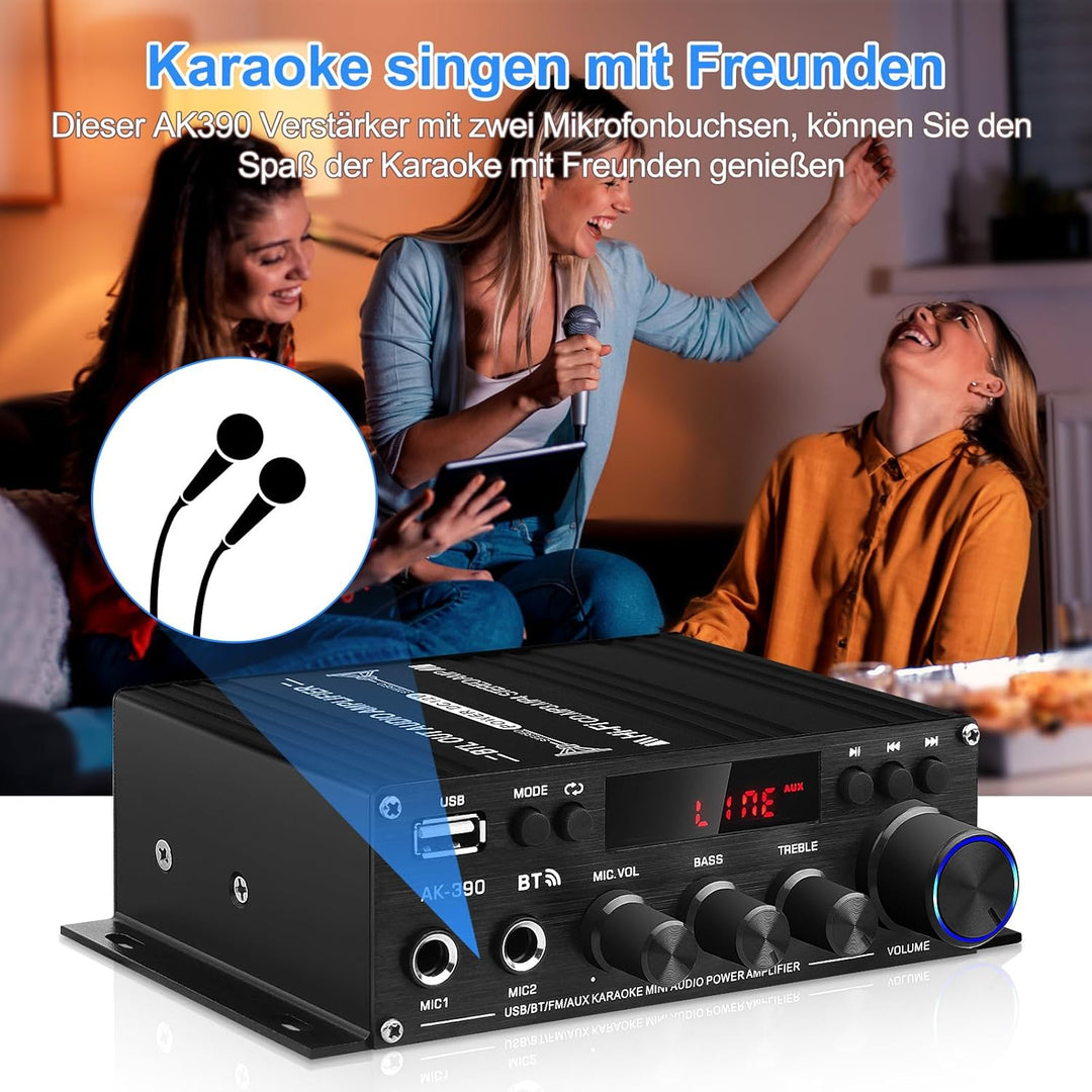 HiFi Stereo Verstärker Empfänger für Home Lautsprecher, AK-390 Bluetooth5.0 Mini Audio Amp 2.0 Kanal