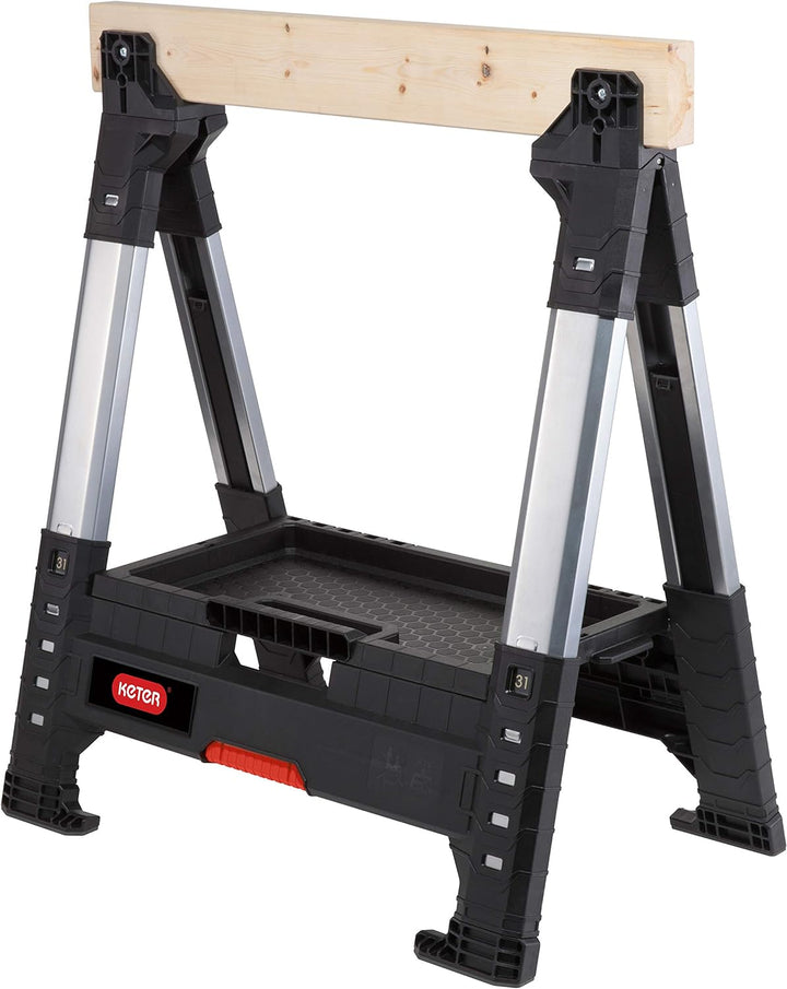 Keter ROC Lumber Jack 238271 professioneller Saegebock, Arbeitsbock hoehenverstellbar (78-99 cm) bis