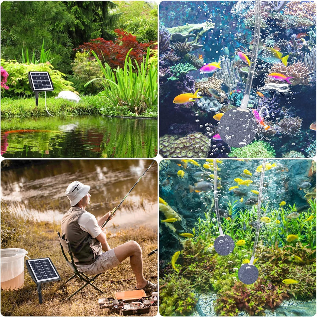 GuKKK Solar Sauerstoffpumpe, 2W Solar Teichbelüfter mit 2200mAh Akku, Solar Luftpumpe Aquarium Oxyge