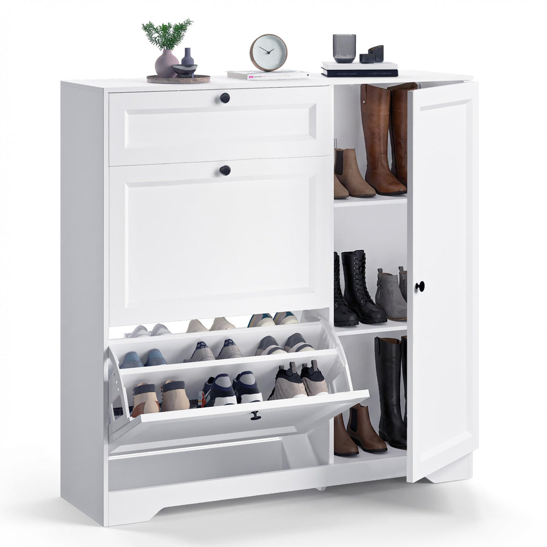 Xbro Schuhschrank mit Schublade, 2 Klappen und Tür, Schuhkipper Schmal, Schuhregal für 20–25 Paar Sc