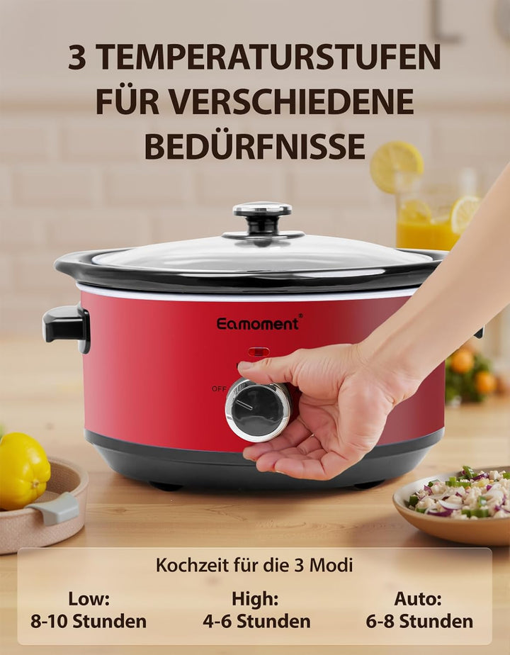 Slow Cooker, 3,5 Liter Edelstahl Schongarer mit Keramiktopf, Einstellbare Temperatur, Spülmaschinenf