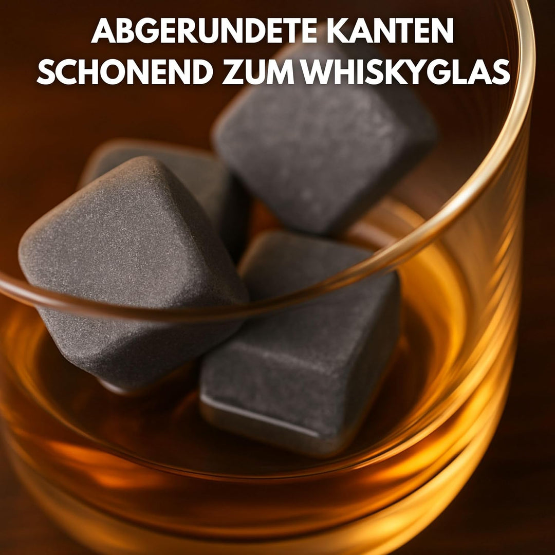 9 Stück Whisky Steine Set aus natürlichem Speckstein, on The Rocks Kühlsteine mit praktischen Stoffb