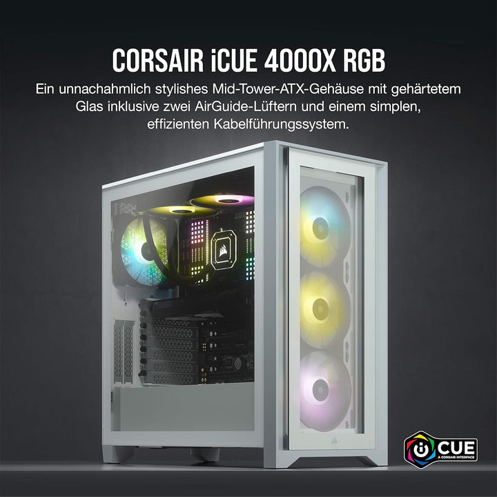CORSAIR iCUE 4000X RGB Mid-Tower-ATX-PC-Gehäuse mit Gehärtetem Glas - 3x SP120 RGB ELITE Lüfter - iC