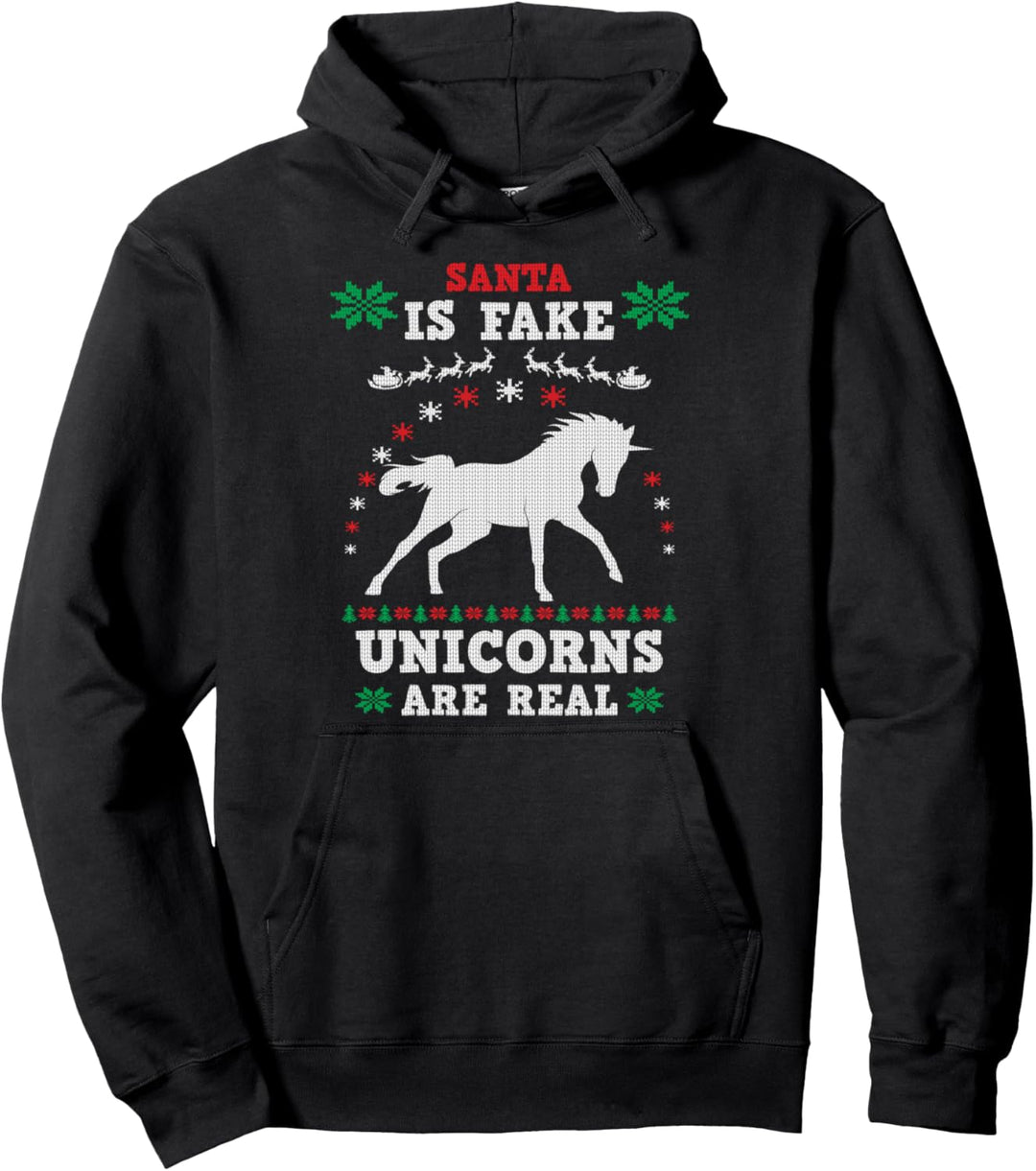 Santa Is Fake Weihnachten Einhorn Ugly Christmas Sweater Pullover Hoodie