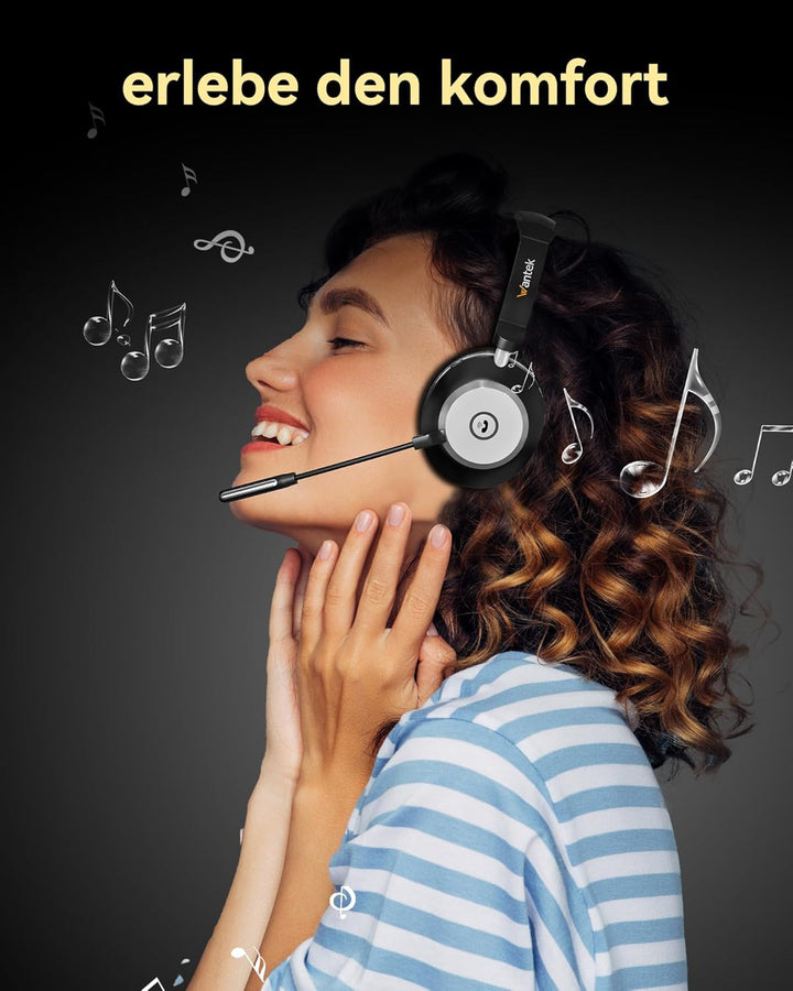 Wantek Wireless Headset Mit Mikrofon (EIN-Ohr) Für Home Office Mit KI-Geräuschunterdrückung Bluetoot