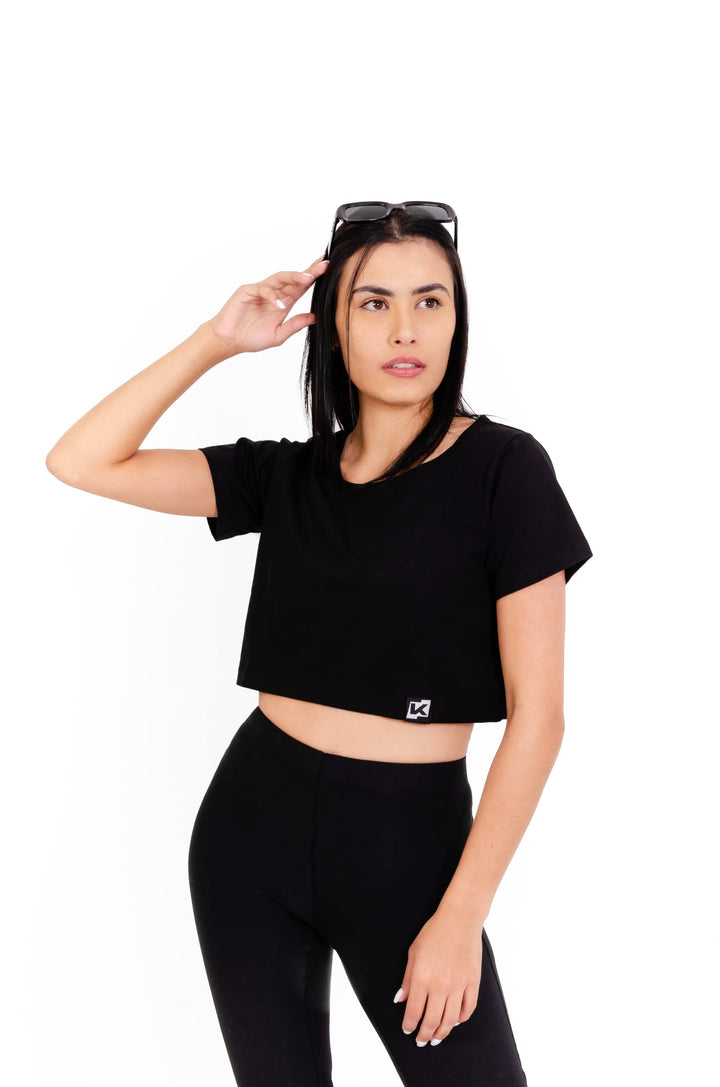 K-BRIGHT Damen Crop Top Kurzarm Basic Nachhaltig Bio Baumwolle Freizeit Sportoberteil Essential Shir