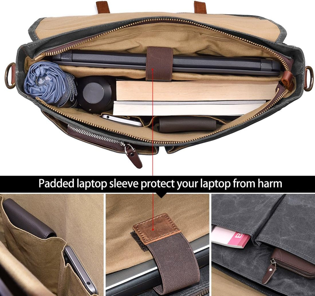 NEWHEY Herren Umhängetaschen Aktentasche Laptoptasche Wasserdichte Canvas Gross Arbeitstasche Messen