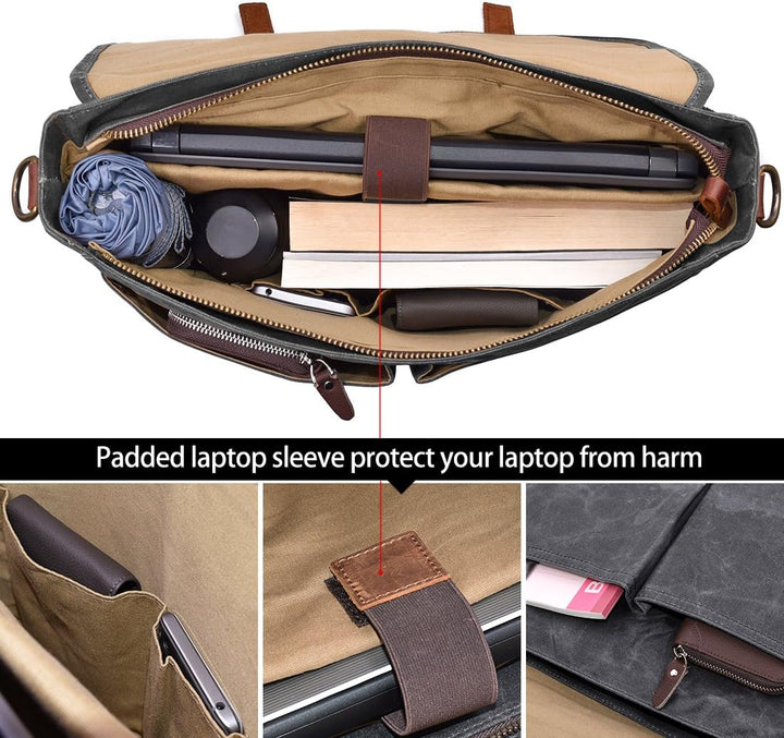 NEWHEY Herren Umhängetaschen Aktentasche Laptoptasche Wasserdichte Canvas Gross Arbeitstasche Messen
