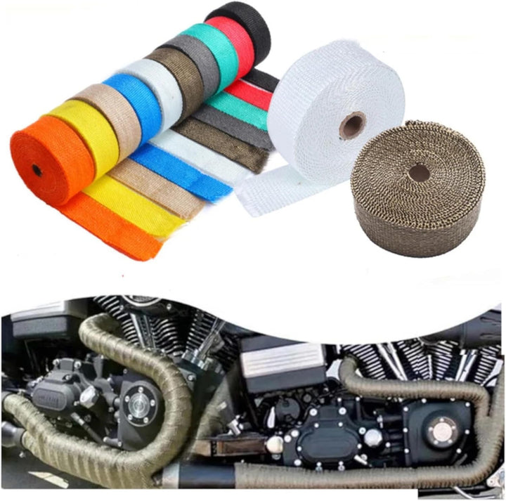 cyclingcolors Hitzeschutzband 25mm x 10M glasfaser Auspuffband mit Kabelbinder für Fächerkrümmer The
