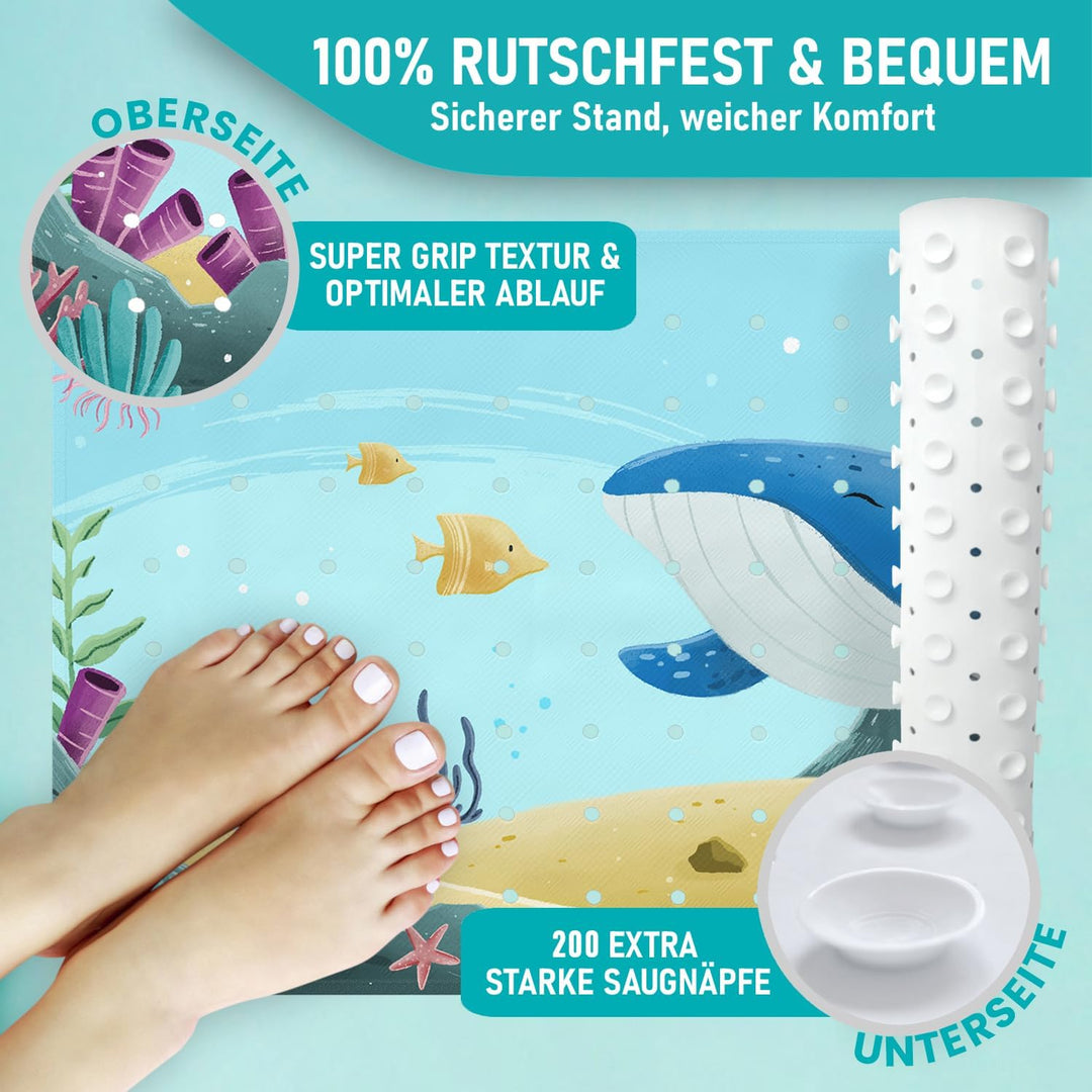 arteneur® - Badewannenmatte 100x40 cm Tiefsee Tango | Badematte rutschfest | Inkl. Aufhängung | Schi