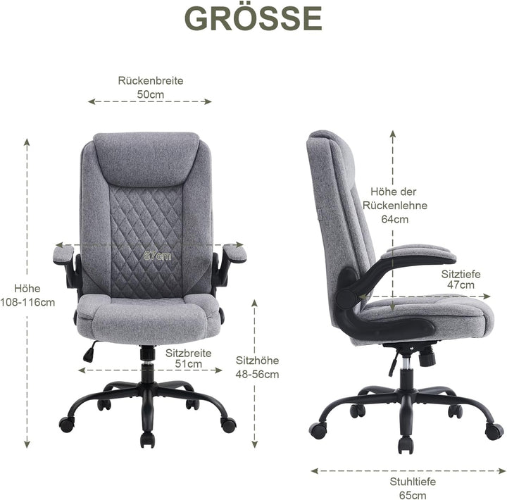 CASTLOVE Bürostuhl Ergonomisch Schreibtischstuhl Chefsessel Mit Gepolsterten Armlehnen Klappbar, Höh