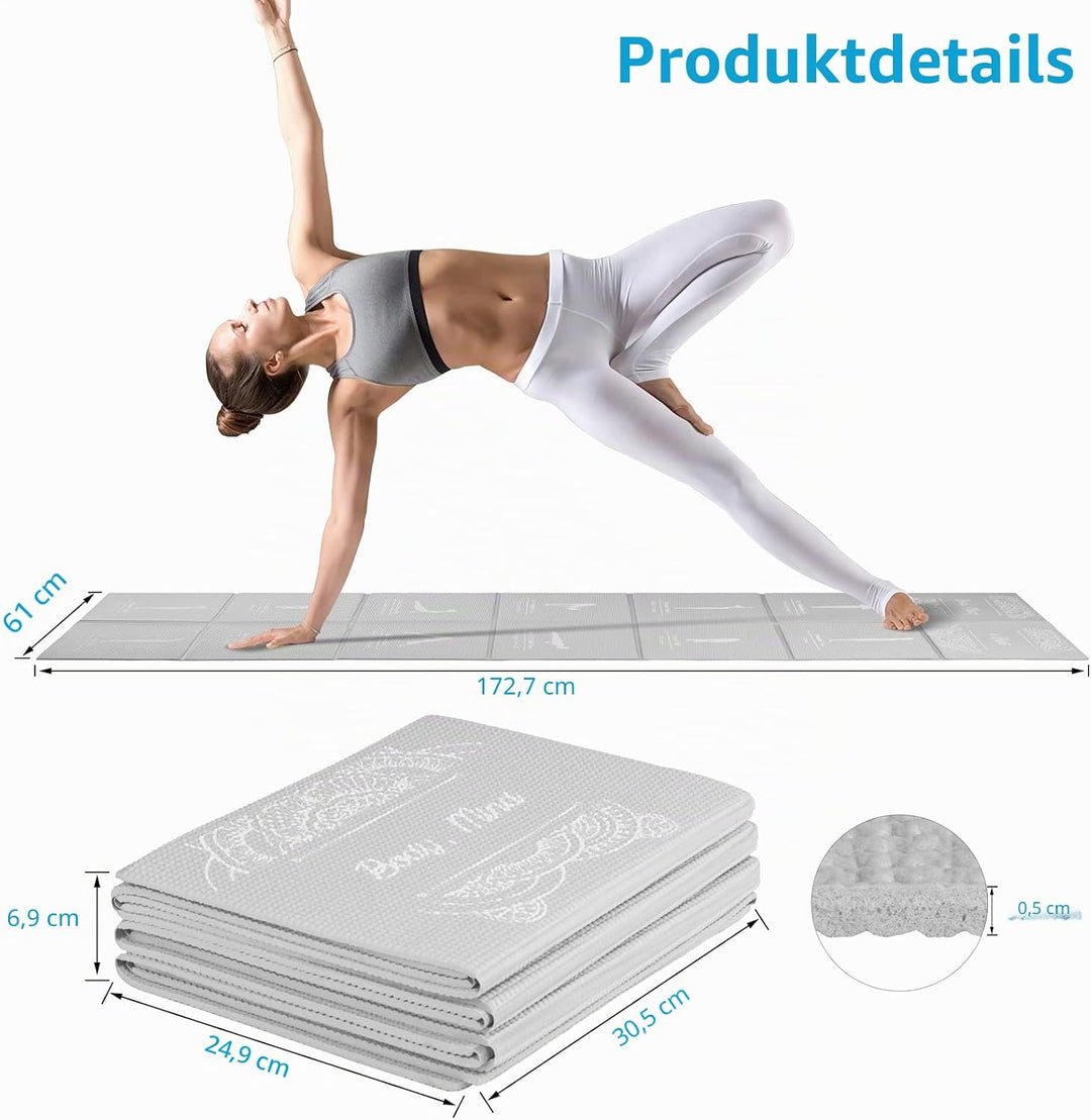Faltbare Yogamatte für Frauen, rutschfeste Übungsmatte für Home Gym, Reise Yoga Set mit Stretch Stra