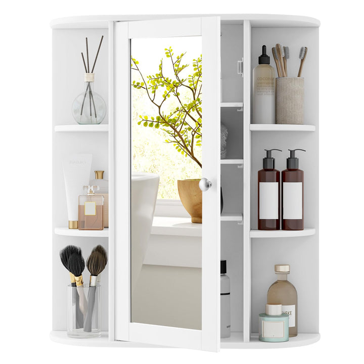 GIANTEX Spiegelschrank Bad, Badschrank Hängeschrank mit Spiegel, Badezimmerspiegel Schrank mit 8 Abl