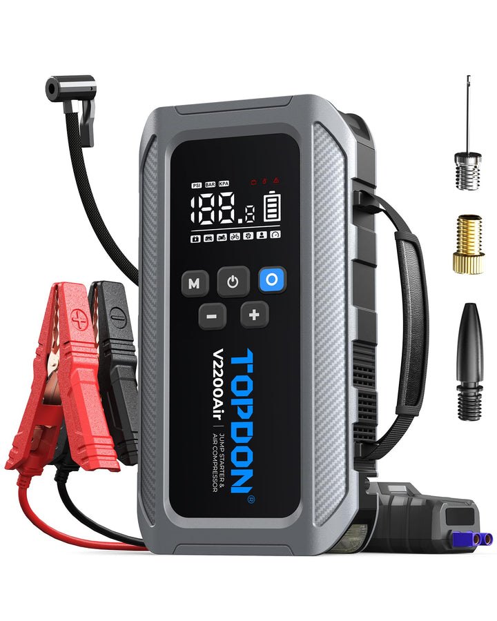 TOPDON V2200Air Starthilfe Powerbank für PKW mit 150PSI Luftkompressor, 8L Benzin&6L Dieselmotoren,