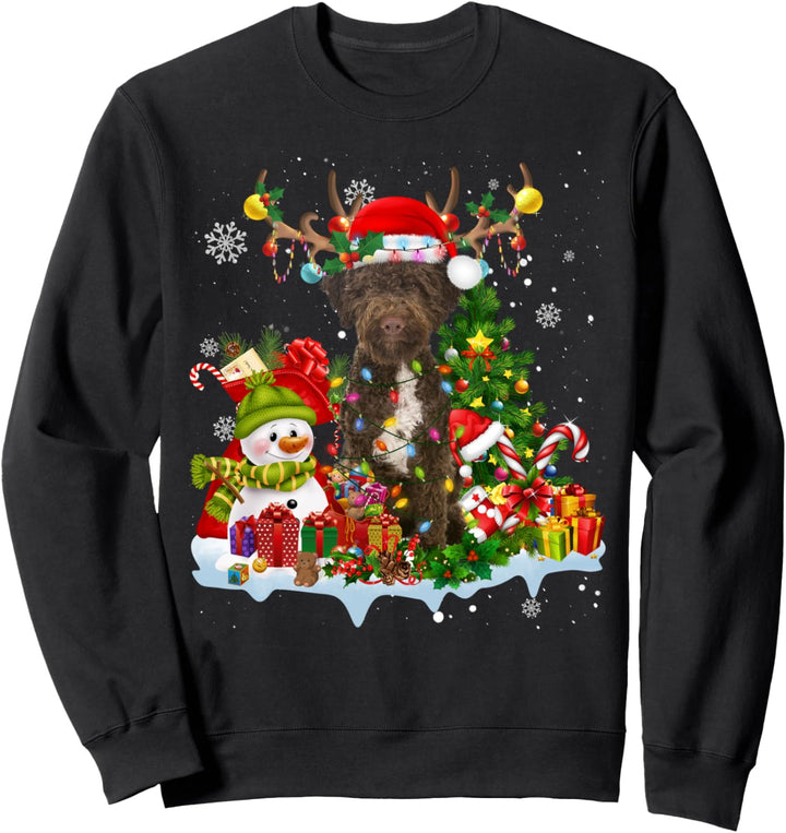 Lagotto Romagnolo Weihnachtsmannmütze Rentier Weihnachtsbeleuchtung Pyjama Sweatshirt