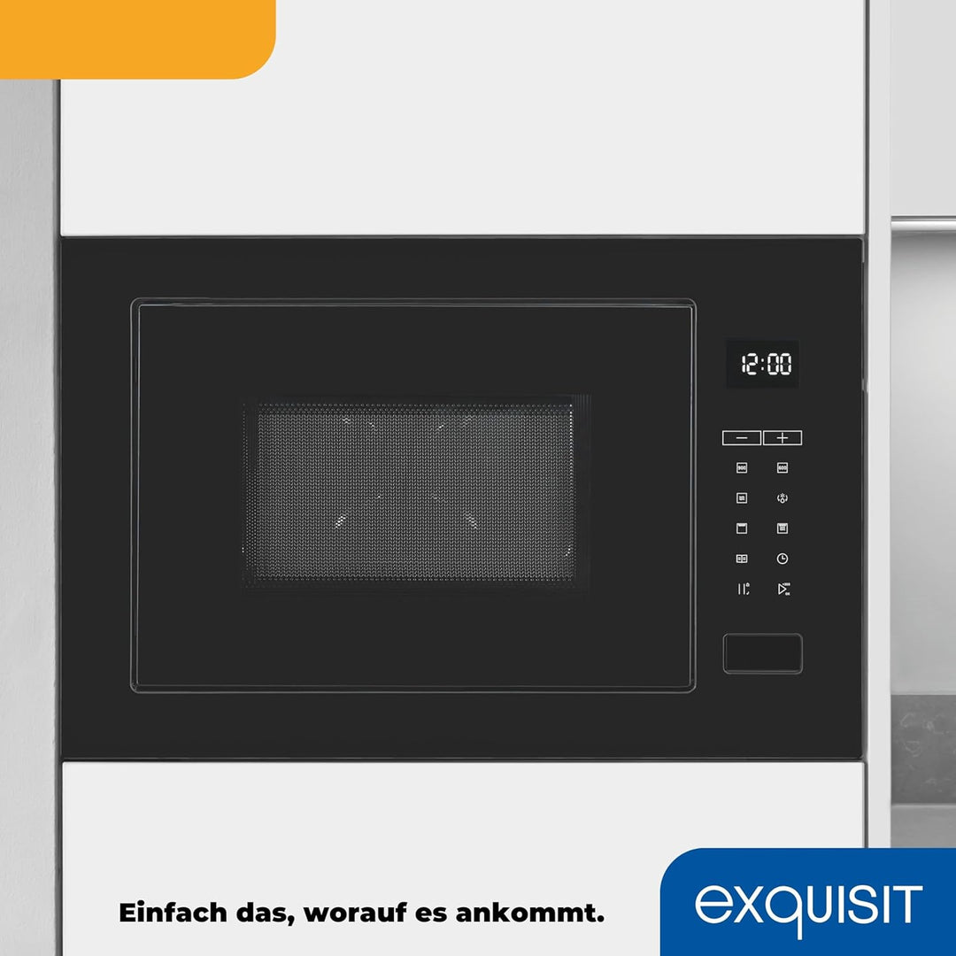Exquisit EMW25-G-020 Schwarz | 60cm Einbaumikrowelle | Grillfunktion | Touch | Timer | Schnellstart