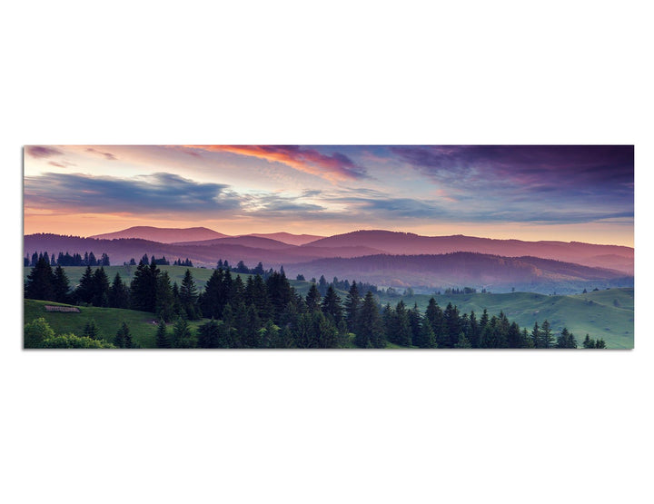 Paul Sinus Art Panoramabild auf Leinwand und Keilrahmen 150x50cm Ukraine Berge Wald Bäume Abendsonne