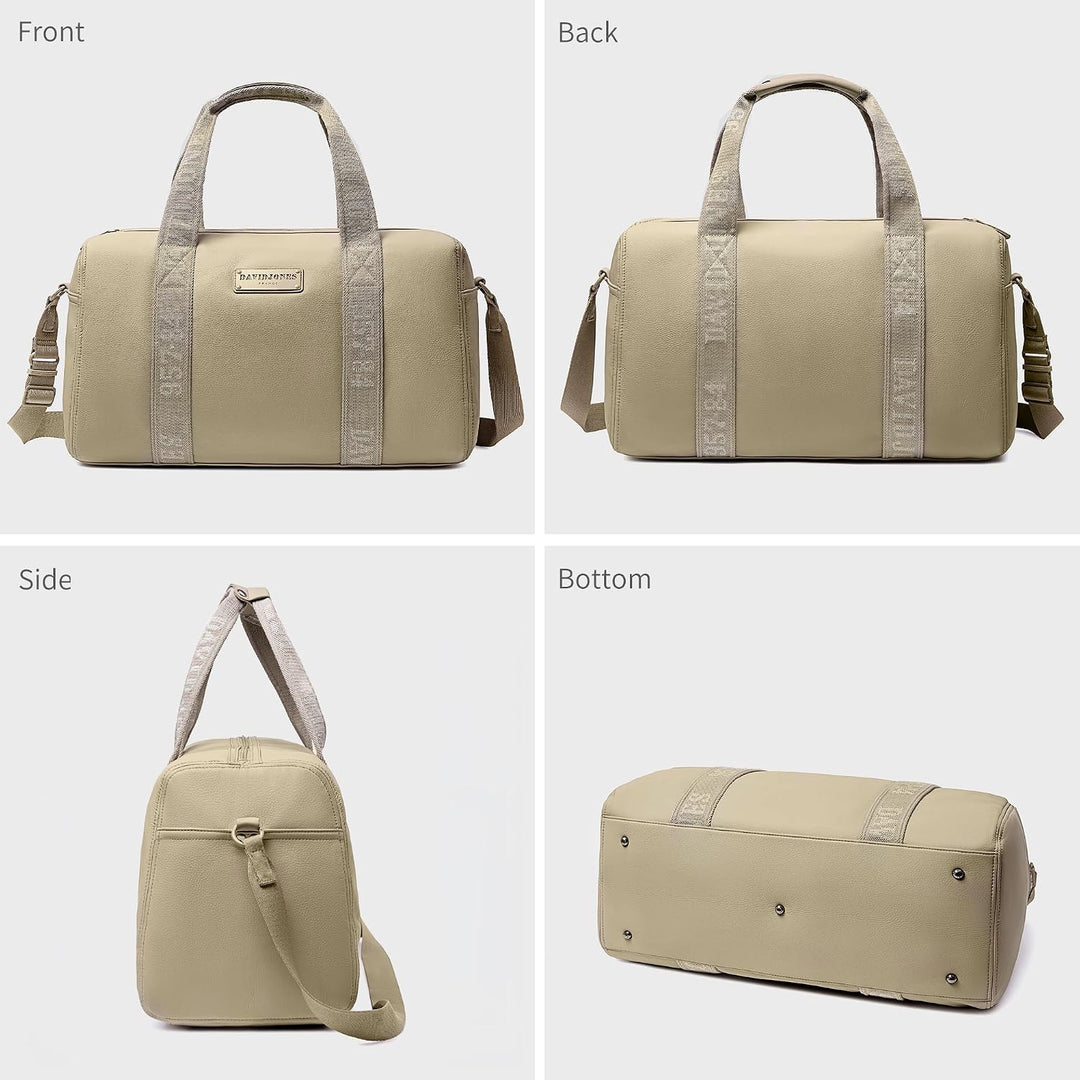 David Jones - Grosse Reisetasche für Wochenendausflüge, Ledertasche, beige, altmodisch | Sport-Handt