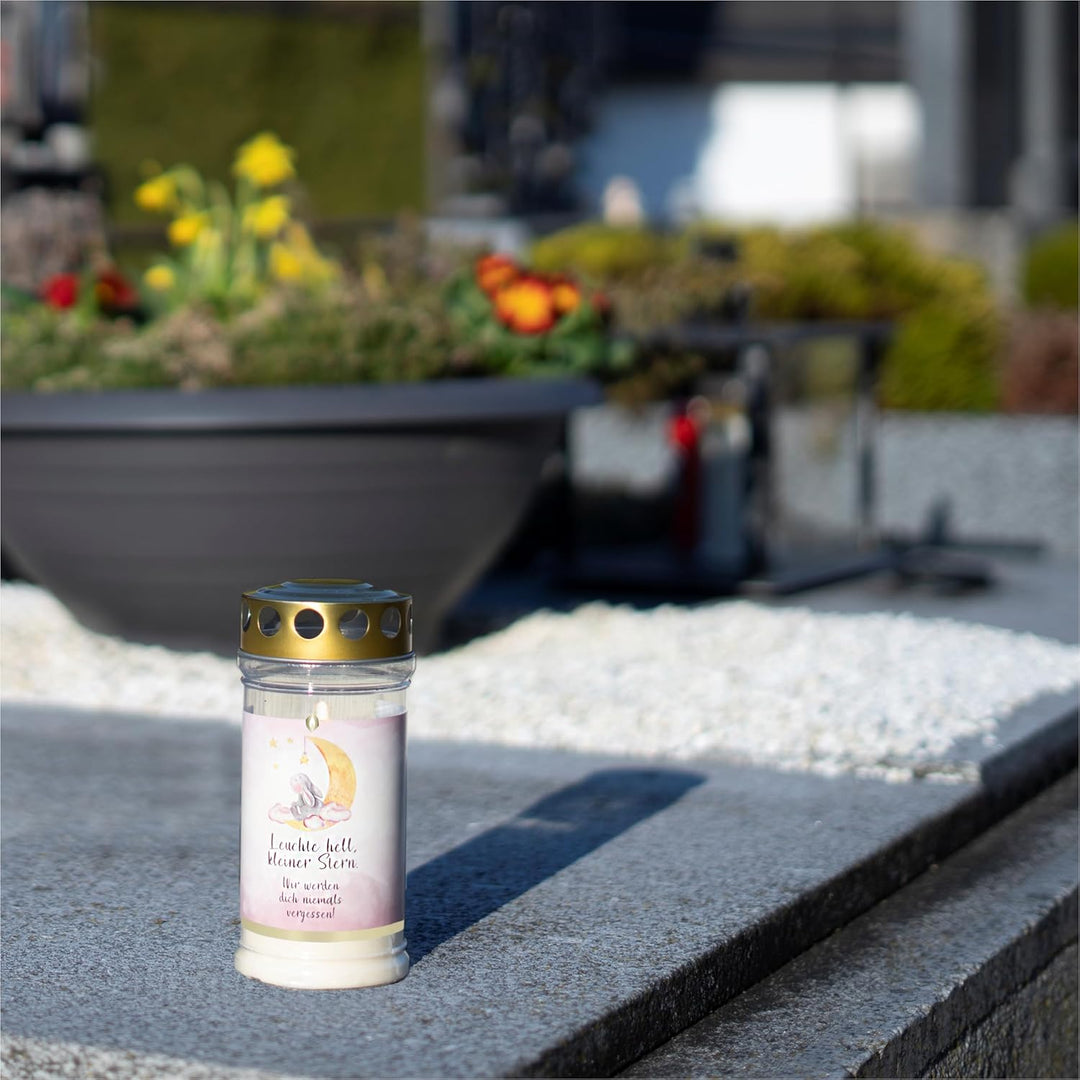 10er Set HOFER GRABKERZEN 4 Tage Brenndauer - Das Original [Sternenkind rosa] Trauerkerzen mit Decke