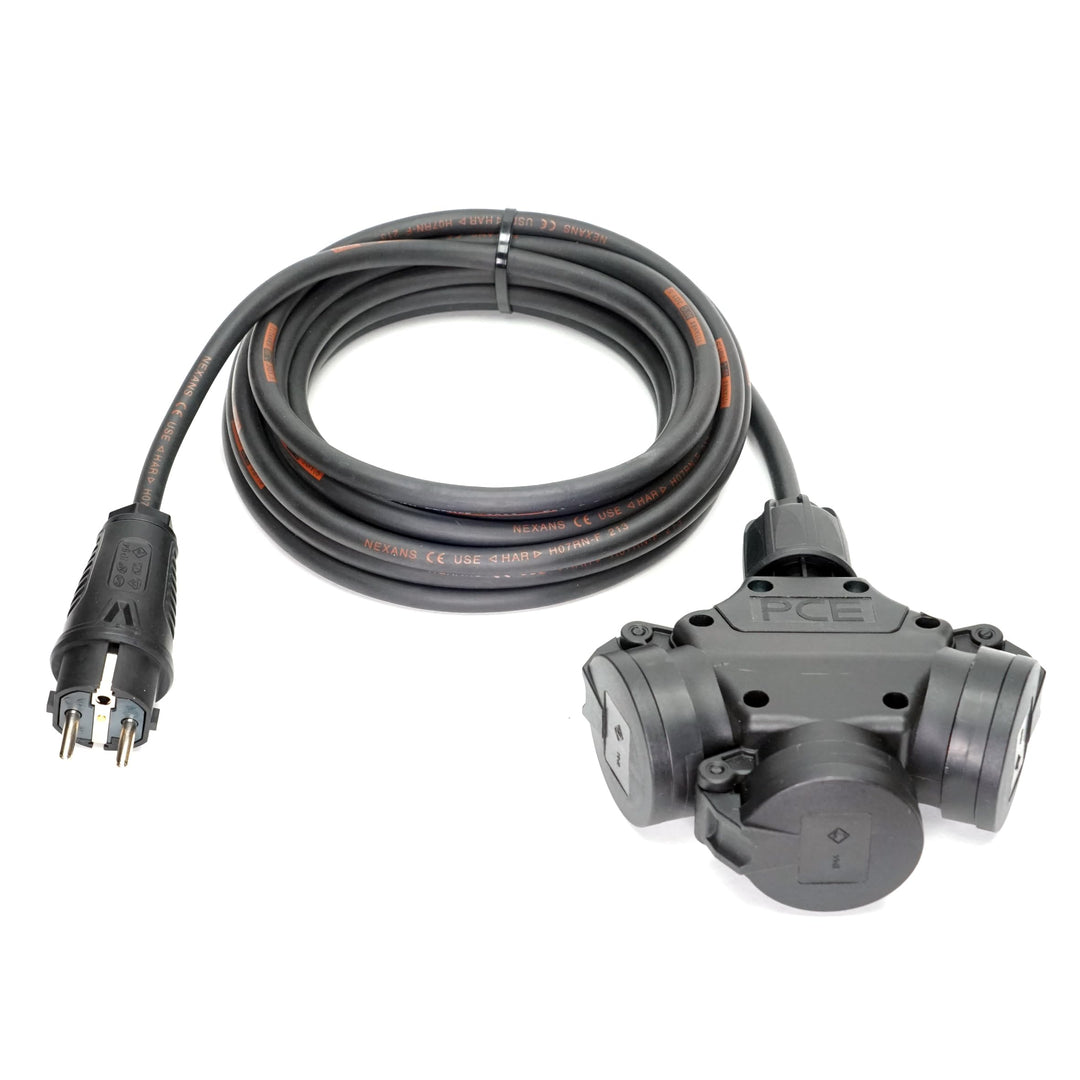 Schuko-Verteilung 3-Fach (1,5m-50m) 16A Verlängerungskabel Titanex H07RN-F 3x2,5mm² mit PCE Stecker