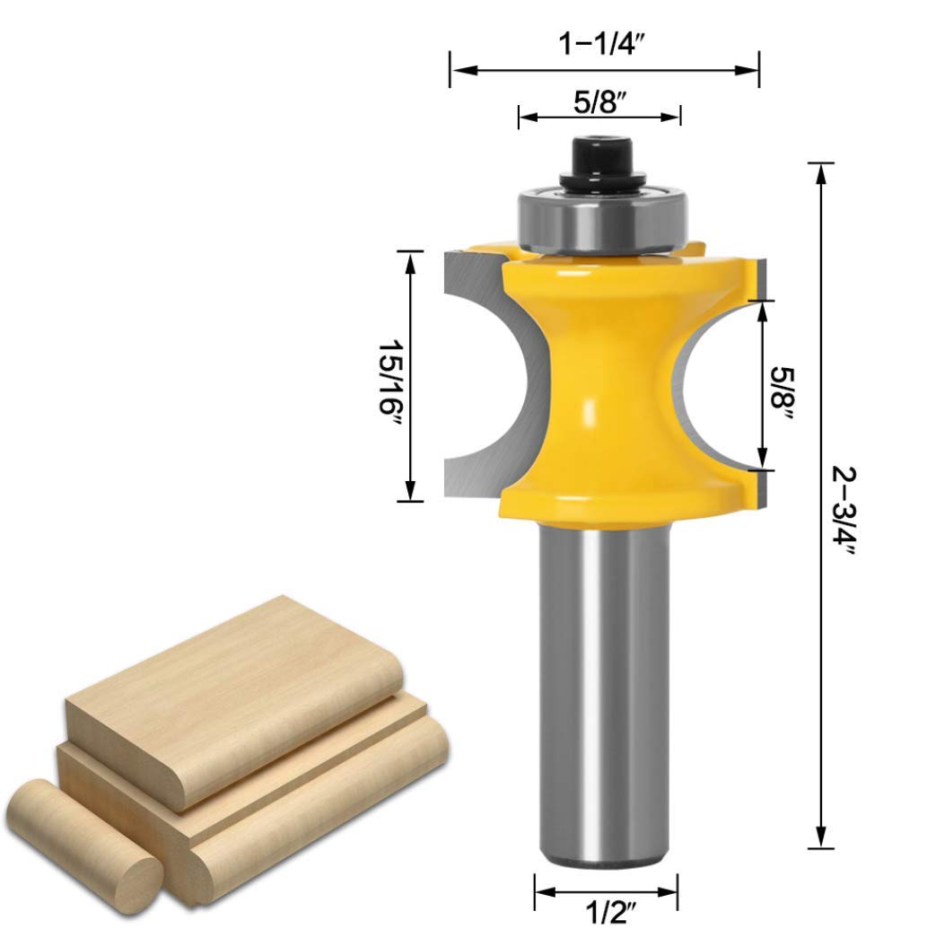 APLUS Halbstabfräser, 5 Stück Half Round Bearing Bullnose Router Bit Set, 1/2'' Schaft