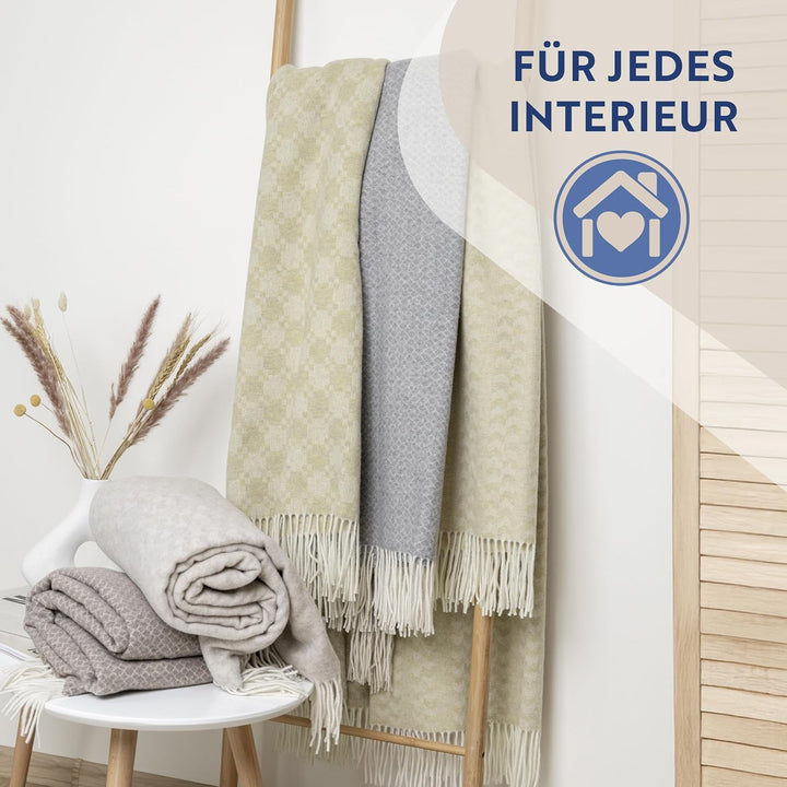 Nostra Andora Tagesdecke 140x200 | Weiche Merino Wolldecke mit 10% Kaschmir | Picnic Blanket | Warme