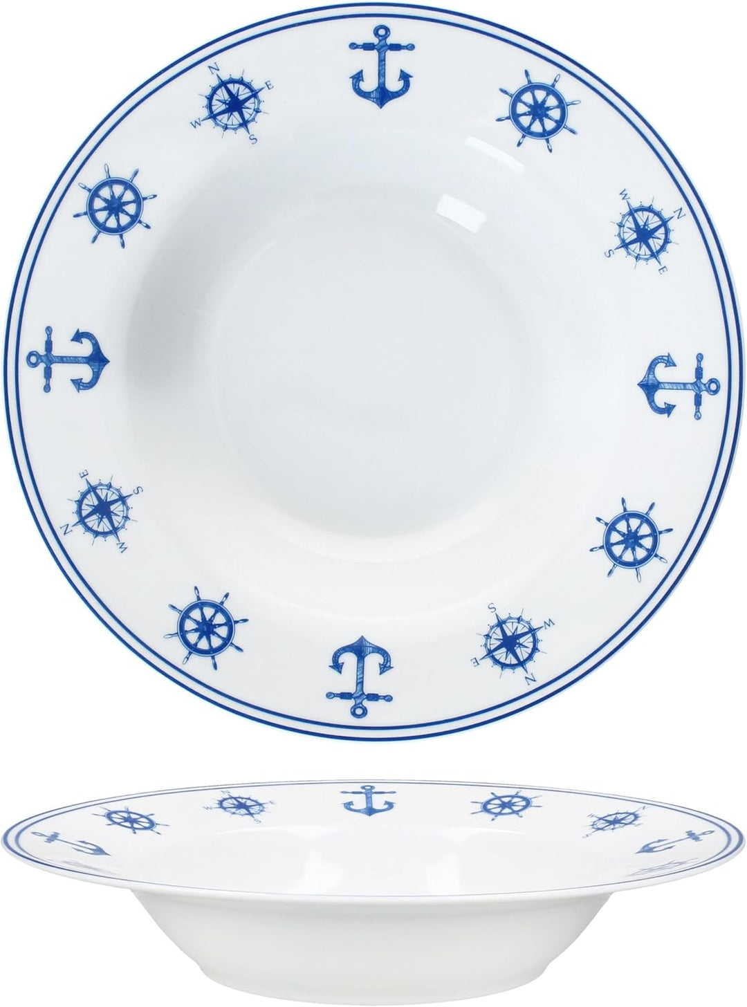 MamboCat 6er Set AHOI Suppenteller I 180ml I blau-weisse Porzellan-Teller mit nautischen Motiven für