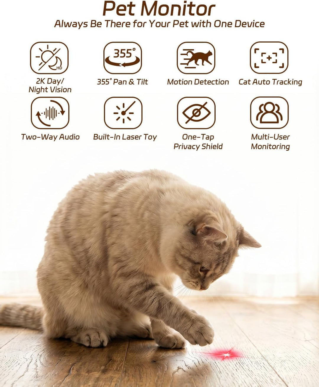 ALIOBC Haustierkamera 2K Indoor-Katzenkamera mit automatischer Verfolgung für Katzen, Katzenlaser, B