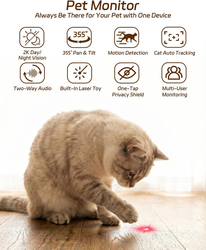 ALIOBC Haustierkamera 2K Indoor-Katzenkamera mit automatischer Verfolgung für Katzen, Katzenlaser, B