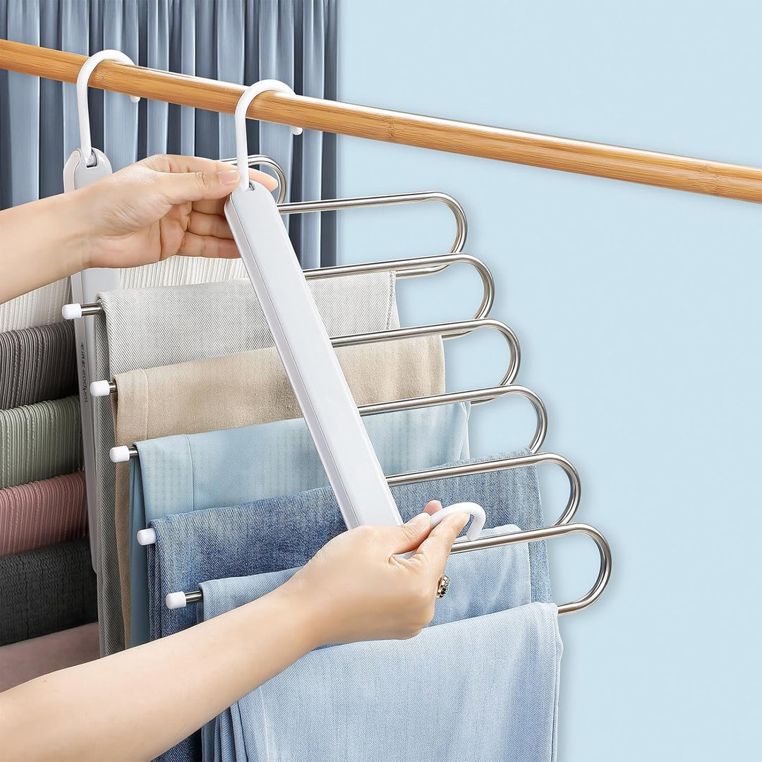 MOPUP Hosenständer, platzsparend, 2er-Pack 6-in-1-Hosenständer aus Edelstahl, multifunktionaler, Rut