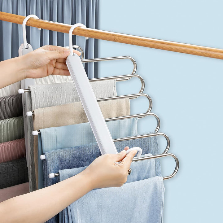 MOPUP Hosenständer, platzsparend, 2er-Pack 6-in-1-Hosenständer aus Edelstahl, multifunktionaler, Rut