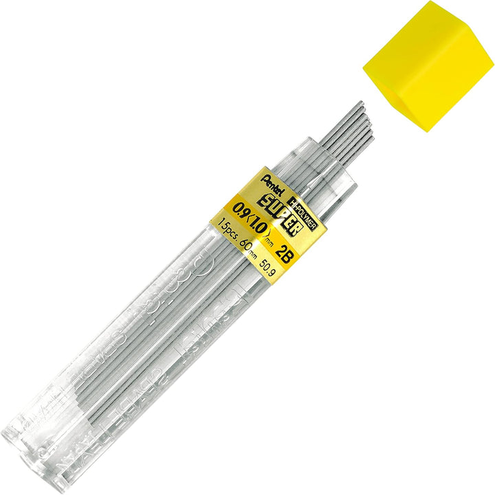 Pentel Super Hi-Polymer Blei Nachfüllen, 0,9 mm dick, 2B, 180 Stück von Blei (50-9-2B)