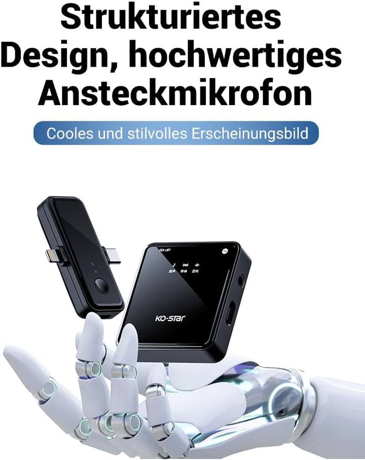 KO-Star M-240 Kabelloses Ansteckmikrofon 2,4G Plug & Play für iPhone (Lightning) & Kamera, Rauschunt