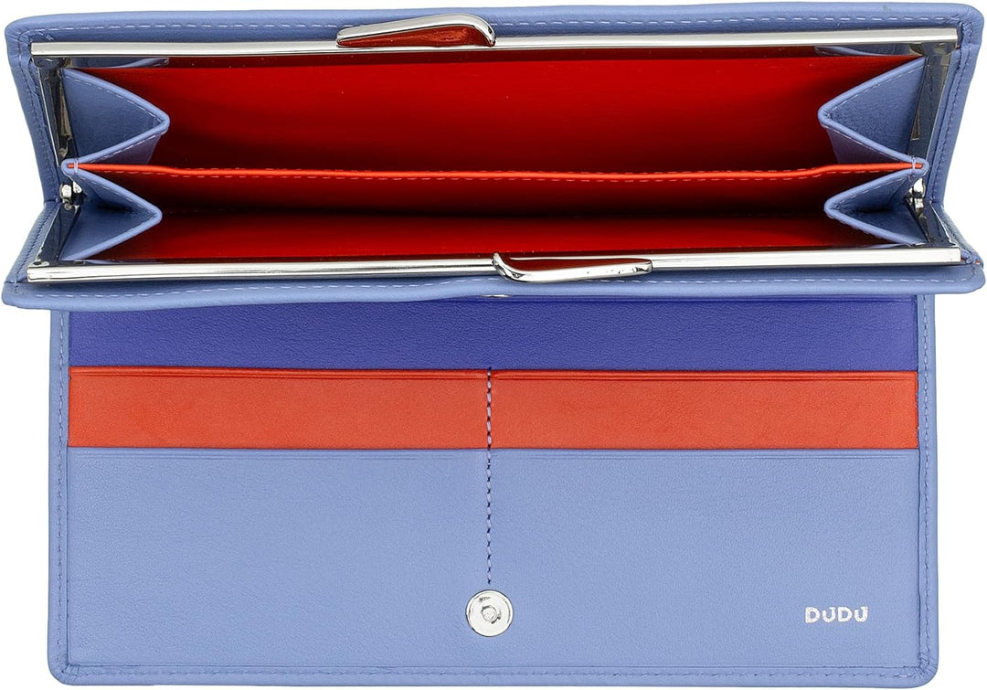 DuDu Geldbörse aus echtem Leder mit RFID-Schutz, Kreditkartenhalter mit Münzfach Clic Clac, farbiges
