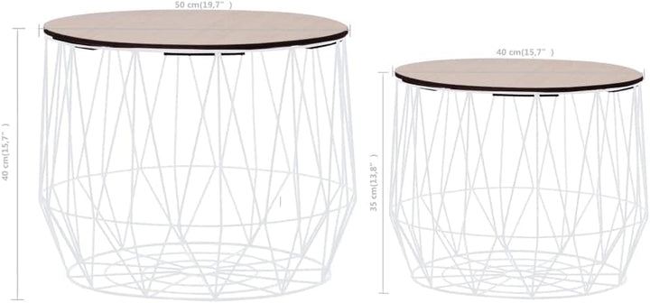 vidaXL Couchtisch 2-TLG. Korbtisch Beistelltisch Kaffeetisch Sofatisch Wohnzimmertisch Metallkorb Sa