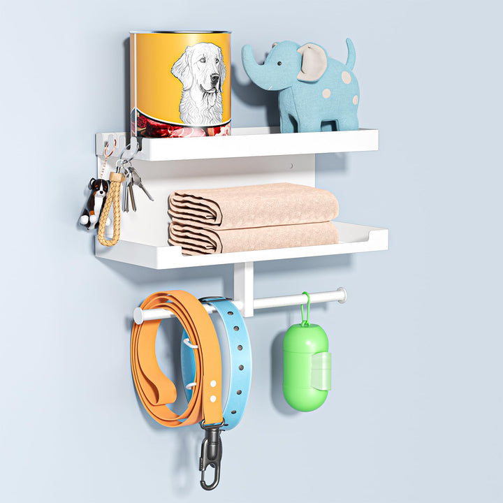 Hundegarderobe mit Ablage, Hundeleinen Halterung Wand, Schwarz Wandhalter für Hundeleine, Metall Hun