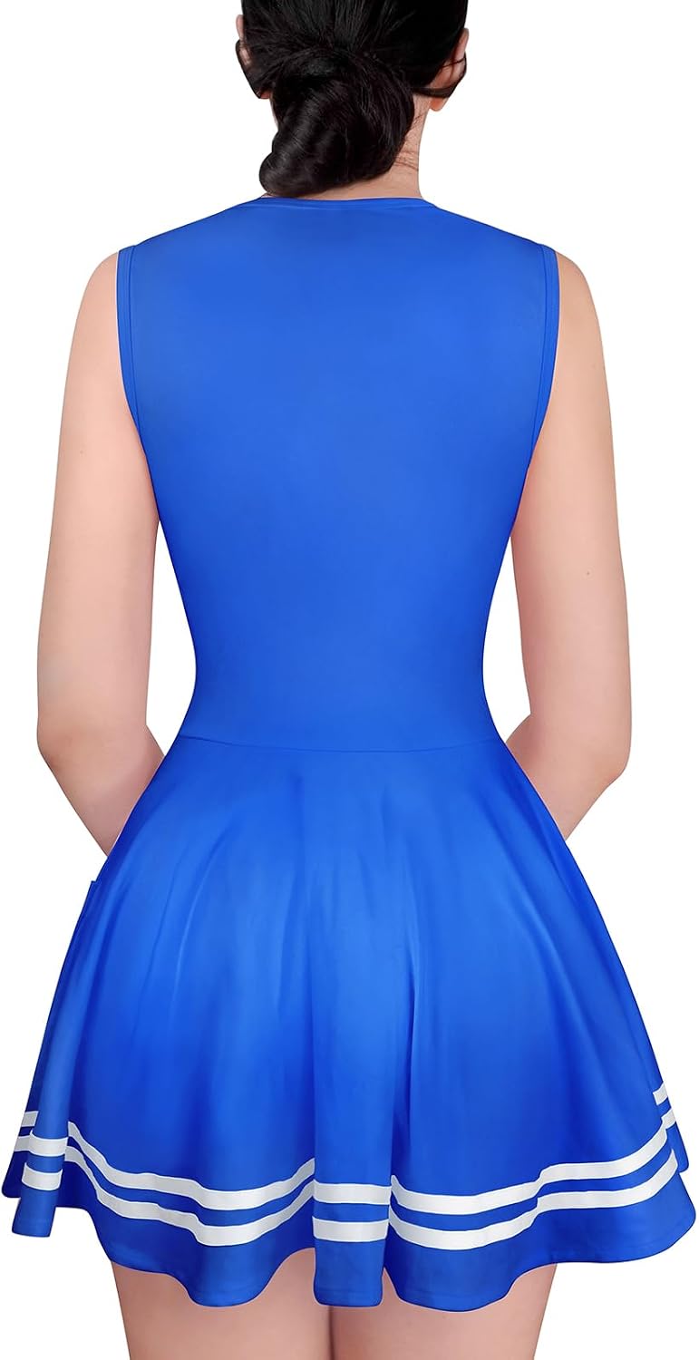 LittleForBig Damen Seidiger Ärmellose Overall Cheer Sissy Bodycon Mini Kleid Rock 4XL Dunkelblau, 4X