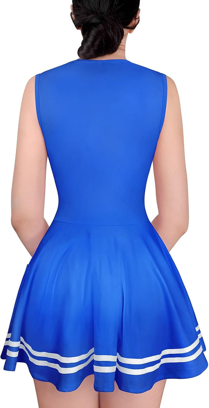 LittleForBig Damen Seidiger Ärmellose Overall Cheer Sissy Bodycon Mini Kleid Rock 4XL Dunkelblau, 4X