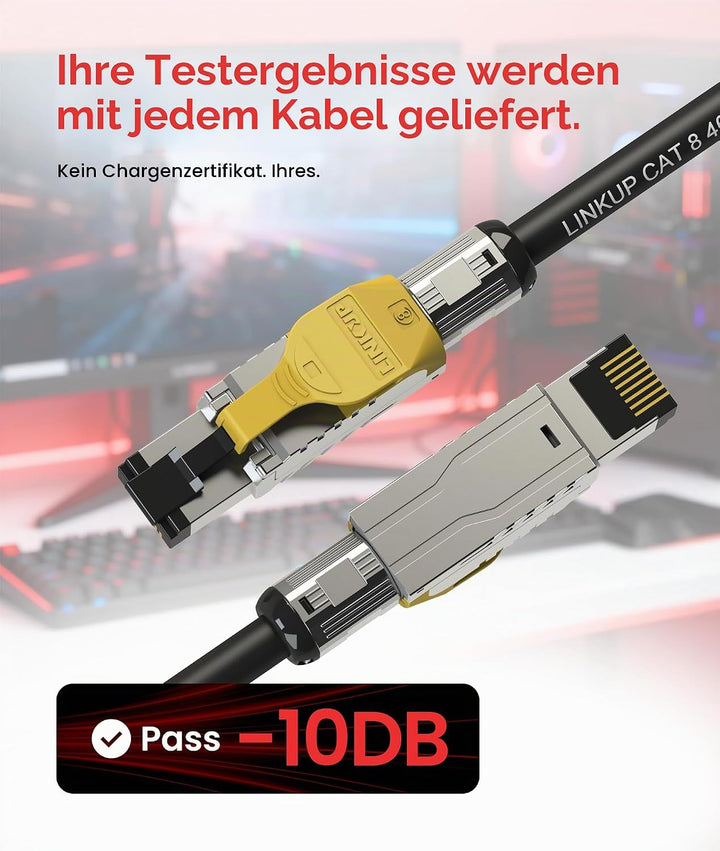 LINKUP - [GHMT &amp; DSX8000 Zertifiziert] Cat8-Ethernet-Patchkabel S/FTP 22AWG Doppelt Geschirmtes Mass